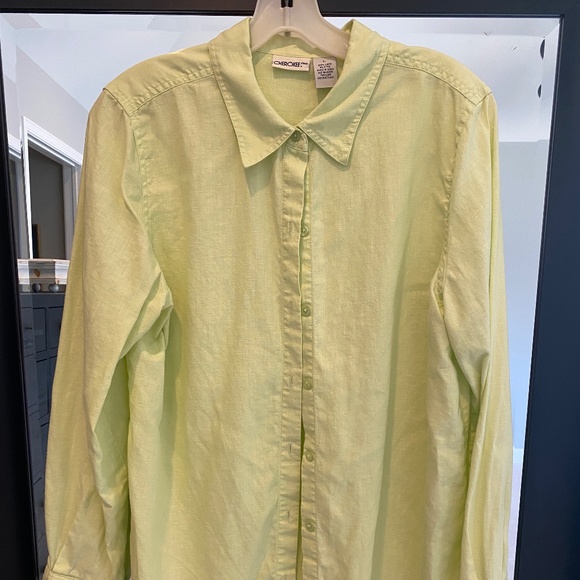 Lime Green Linen Blouse - Picture 1 of 4